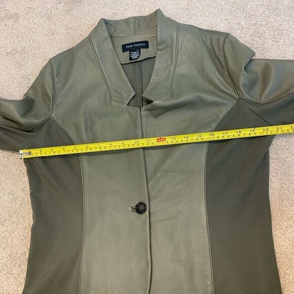 Pink Tartan olive green leather jacket Sz L - Picture 9 of 11